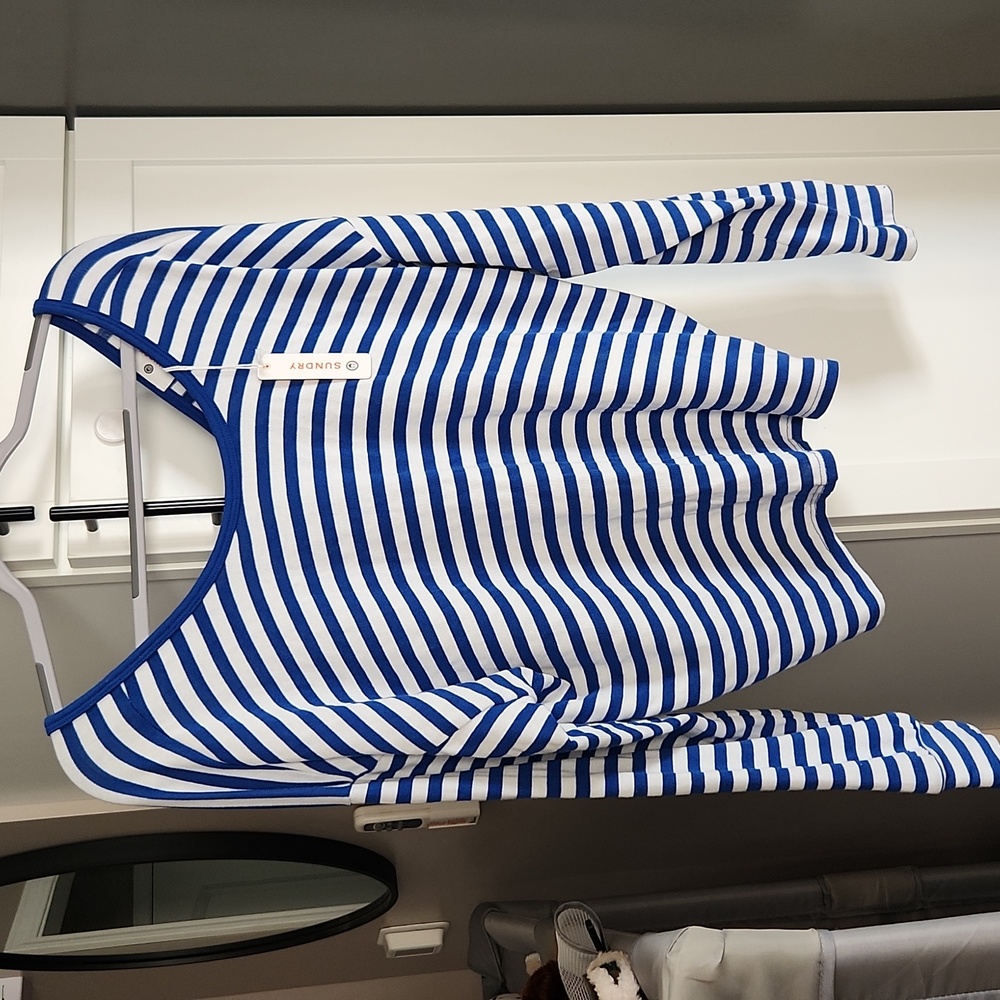 Sundry Blue and White Striped Long Sleeve Top With Knot Back